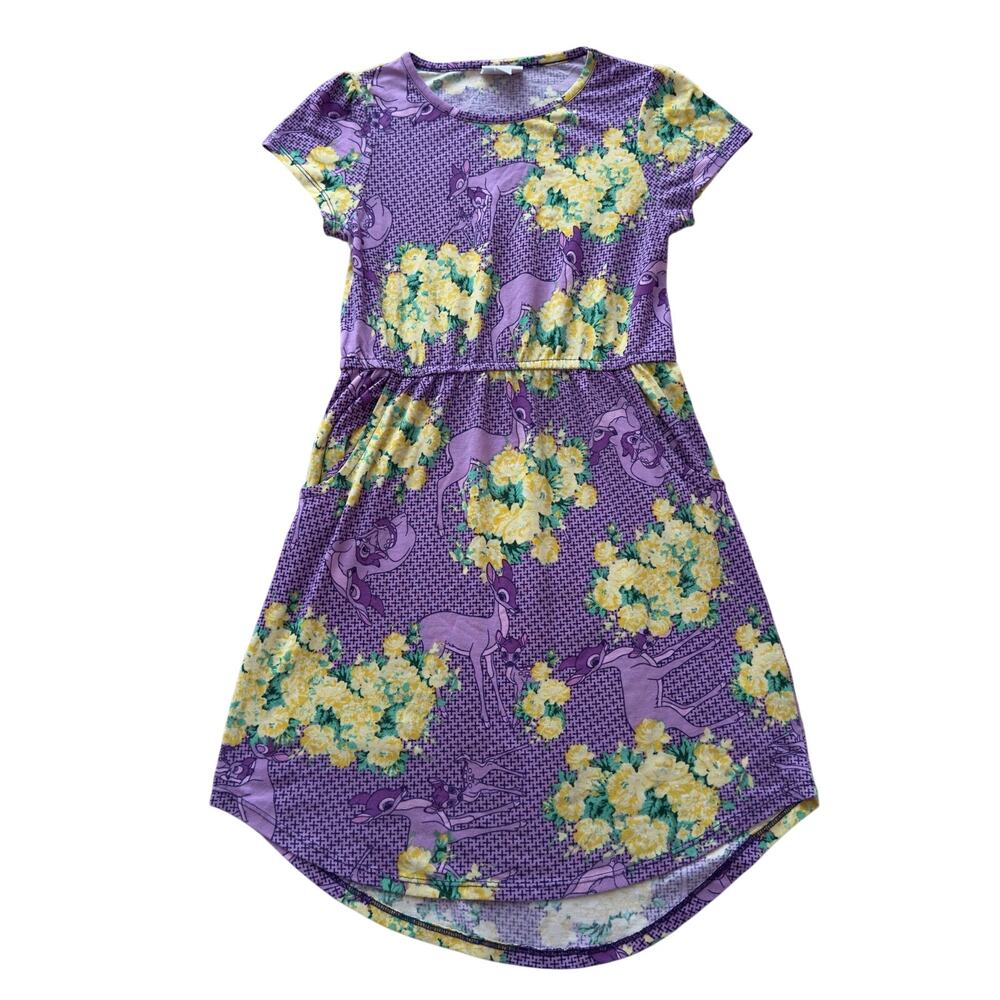 LuLaRoe Girls Purple Floral Deer Pocket Dress Size 10